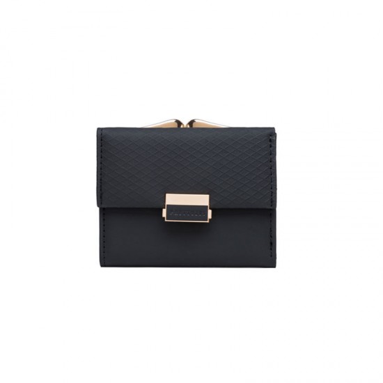 Prettyzys' popular Korean-style short, tri-folded women's wallet, a fresh, PU, ​​plaid, and zippered student wallet.