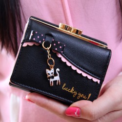 AliExpress Popular Women's Wallet with Short Bow Kitten Pendant Student Wallet, Taobao Hot Seller