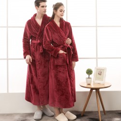 Autumn and Winter Plus Size Flannel Couple's Nightgown for Men and Women Baby Fleece Spliced ​​Thickened Long Bathrobe