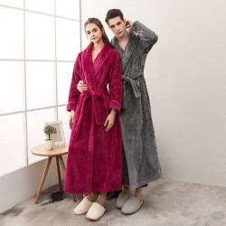 Autumn and Winter Thickened Flannel Baby Fleece Couple's Nightgown for Men and Women Extra Long Fixed Waist Yukata