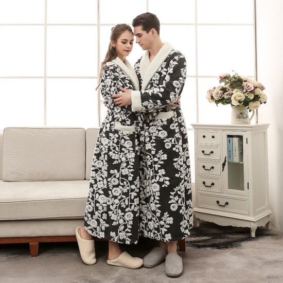 Autumn and Winter 2021 Waisted Baby Fleece Couples' Nightgowns for Men and Women, Thickened Plus-Size Bathrobes and Pajamas, Extra-Long White Robes