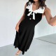 2025 summer new women's lapel, two-button chest, slim-fitting bow-tie sleeveless dress.