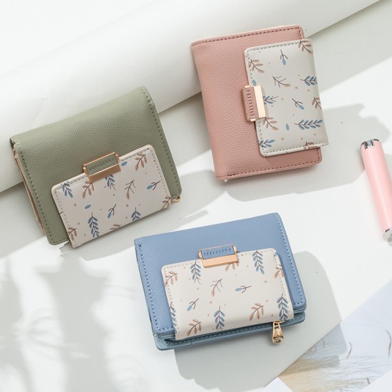 Pruti's new women's short wallet, fresh and stylish colorblock floral print, large capacity, student wallet Pruti's new women's short wallet, fresh and stylish colorblock floral print, large capacity, student wallet