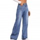 2025 European and American Foreign Trade Hot-Style Washed Cat Whisker Monkey Craft Loose High-Waisted Wide-Leg Jeans for Women