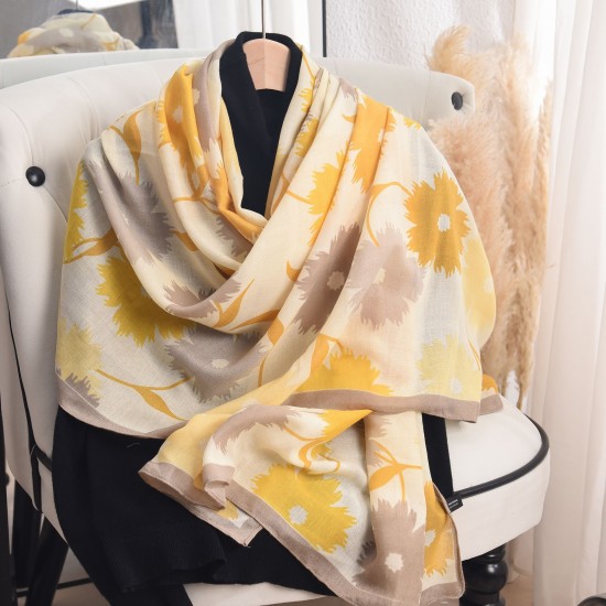 Faux cotton and linen silk scarves for women, fashionable, thin, pastoral style, floral print, high-end, elegant shawls for spring and summer Faux cotton and linen silk scarves for women, fashionable, thin, pastoral style, floral print, high-end, elegant shawls for spring and summer