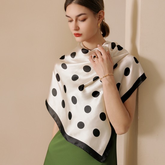 Dotted silk scarf for women, 2025 spring and summer new imitation silk scarf, Japanese and Korean sweet 90s square scarf print shawl wholesale. Dotted silk scarf for women, 2025 spring and summer new imitation silk scarf, Japanese and Korean sweet 90s square scarf print shawl wholesale.