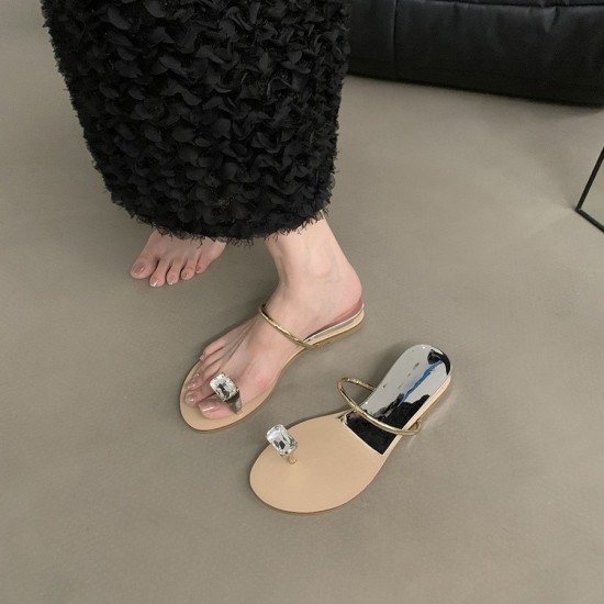 Wedge-heel pigeon egg rhinestone slip-on sandals, fairy shoes, 2025 new summer French outdoor sandals Wedge-heel pigeon egg rhinestone slip-on sandals, fairy shoes, 2025 new summer French outdoor sandals