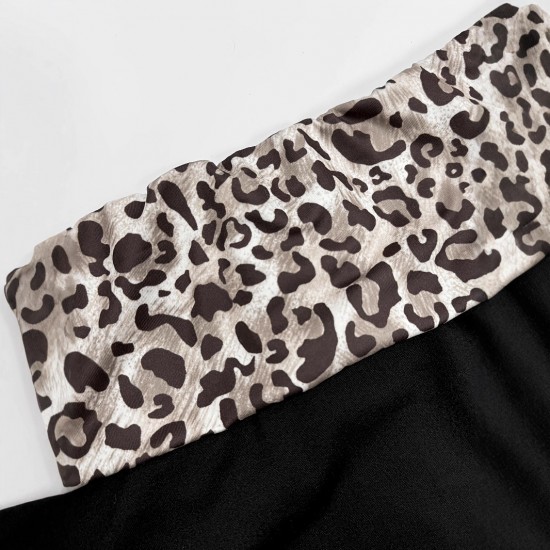 2025 Spring/Summer new European and American cross-border women's fashion: one-shoulder leopard print patchwork, tight, slightly flared long-sleeved dress.