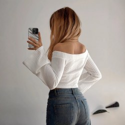 Slim-fitting, draped, long-sleeved, solid-color top and shirt
