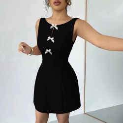 2025 Summer New Bow Vest Women's Dress 2025 Summer New French Elegant Chanel-Style Sleeveless Mini Skirt 2025 Summer New Bow Vest Women's Dress 2025 Summer New French Elegant Chanel-Style Sleeveless Mini Skirt