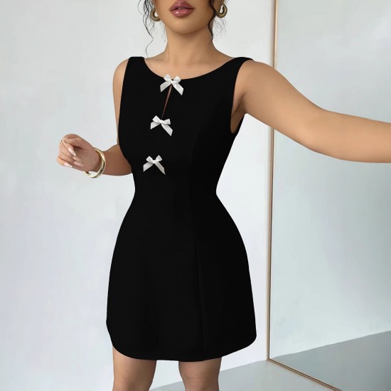 2025 Summer New Bow Vest Women's Dress 2025 Summer New French Elegant Chanel-Style Sleeveless Mini Skirt