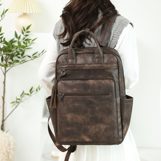Cross-border new women's PU backpack, large-capacity business laptop backpack, retro women's backpack wholesale.