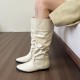 Soft and comfortable! Creamy white pleated high boots with inner heels for women, low-heeled thick-heeled Martin boots Soft and comfortable! Creamy white pleated high boots with inner heels for women, low-heeled thick-heeled Martin boots