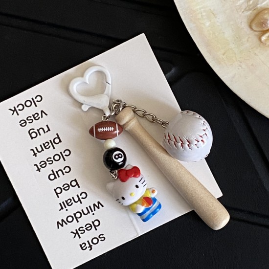 Homemade creative table tennis, badminton, KT doll keychain, cartoon sports game racket series bag charm for couples. Homemade creative table tennis, badminton, KT doll keychain, cartoon sports game racket series bag charm for couples.