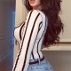 European and American women's summer tops. 2025 new, niche, striped, versatile, slim-fitting, sexy, long-sleeved T-shirt. Wholesale.