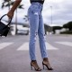 2025 Spring Amazon Factory-Shop European and American Stretch Ripped Women's Straight-Leg Skinny Hip-Lifting Fashion Jeans