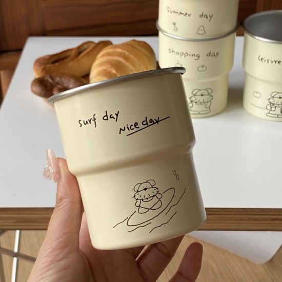 INS mint head puppy ceramic mug, creative cartoon hook coffee mug, spring water cup, 340ml