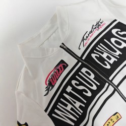 European and American women's autumn/winter 2025 new streetwear long-sleeved jacket with personalized lettering, zippered, stand-up collar. European and American women's autumn/winter 2025 new streetwear long-sleeved jacket with personalized lettering, zippered, stand-up collar.