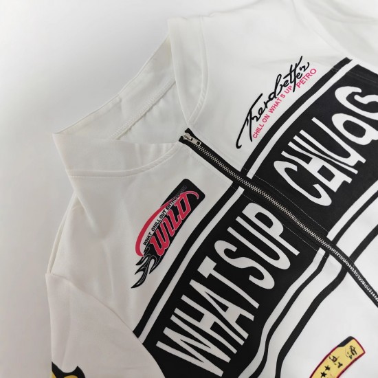 European and American women's autumn/winter 2025 new streetwear long-sleeved jacket with personalized lettering, zippered, stand-up collar. European and American women's autumn/winter 2025 new streetwear long-sleeved jacket with personalized lettering, zippered, stand-up collar.