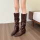 Soft and comfortable! Creamy white pleated high boots with inner heels for women, low-heeled thick-heeled Martin boots Soft and comfortable! Creamy white pleated high boots with inner heels for women, low-heeled thick-heeled Martin boots