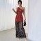 Elegant One-Shoulder Lace Maxi Dress: European and American Fashion Casual Autumn and Winter Style, Elegant Mesh Knitted Slim Fit Dress