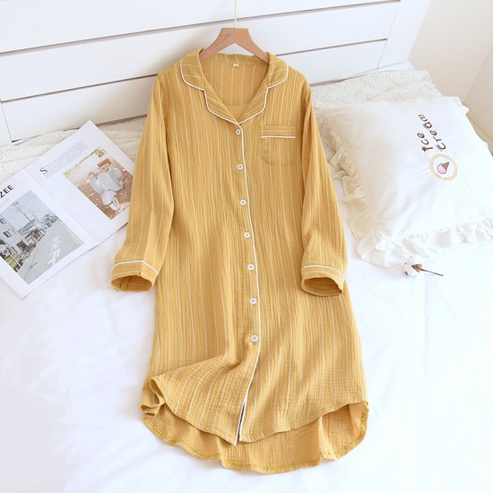 Wholesale new women's nightgown, cotton crepe bath skirt, double-layer gauze open-front long-sleeved loungewear, dropshipping. Wholesale new women's nightgown, cotton crepe bath skirt, double-layer gauze open-front long-sleeved loungewear, dropshipping.