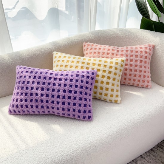 Nordic ins style 3D checkerboard lambskin cushions for living room sofas and offices, lumbar support pillow covers Nordic ins style 3D checkerboard lambskin cushions for living room sofas and offices, lumbar support pillow covers