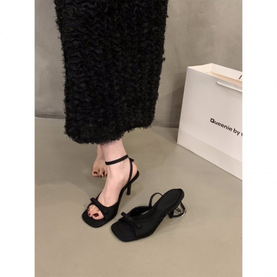 French-style black satin high-heeled sandals, fairy shoes (2024 new style, summer style, with elegant thin-strap Roman shoes) French-style black satin high-heeled sandals, fairy shoes (2024 new style, summer style, with elegant thin-strap Roman shoes)