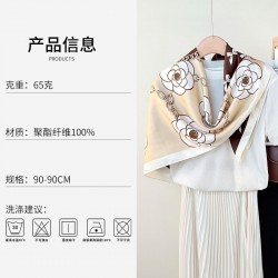 Creative and fashionable printed 90cm square scarf, Korean-style professional scarf, spring and summer women's travel outfit, stylish thin silk scarf