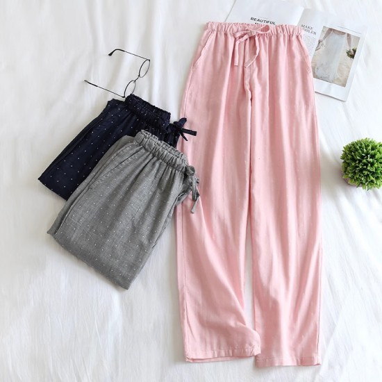Couples' pajama pants, pure cotton double-layer gauze, thin, men's and women's, loose, spring and autumn, all-cotton casual trousers. Couples' pajama pants, pure cotton double-layer gauze, thin, men's and women's, loose, spring and autumn, all-cotton casual trousers.