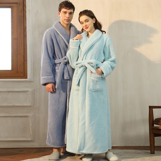Autumn and Winter Thickened Comfortable Cotton Fleece Nightgown for Men Winter Plus Size Luxury Couple's Bathrobe for Women Extra Long Pajamas