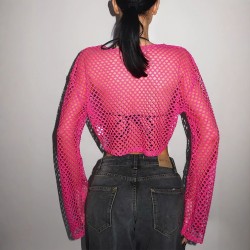 Mesh eyelet knitted top with outer layer, cross-border European and American fashion, fishnet see-through, sexy women's clothing
