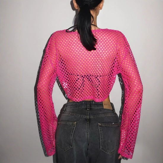 Mesh eyelet knitted top with outer layer, cross-border European and American fashion, fishnet see-through, sexy women's clothing