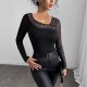 Sexy Hottie Long-Sleeved Top: New Spring and Summer European and American Style Celebrity Mesh Polka Dot Irregular Neck Slim Fit T-Shirt for Women Sexy Hottie Long-Sleeved Top: New Spring and Summer European and American Style Celebrity Mesh Polka Dot Irregular Neck Slim Fit T-Shirt for Women