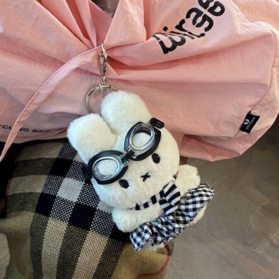Cute Miffy bunny striped scarf plush bag charm, Japanese pilot bunny keychain charm. Cute Miffy bunny striped scarf plush bag charm, Japanese pilot bunny keychain charm.