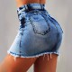 High-waisted 2025 summer new cross-border zippered denim miniskirt for women, stretch-fitting, ripped hip skirt