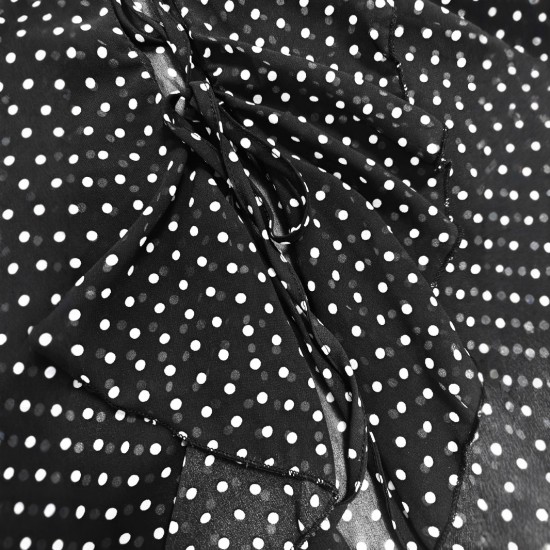Fashionable ruffled polka dot V-neck shirt for women. 2025 Summer New French-Style, Age-Reducing Patchwork Top for Women