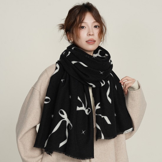 Cross-border bow-knot imitation cashmere warm scarves for women, high-end designer shawls for office wear in winter Cross-border bow-knot imitation cashmere warm scarves for women, high-end designer shawls for office wear in winter