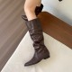 Soft and comfortable! Creamy white pleated high boots with inner heels for women, low-heeled thick-heeled Martin boots Soft and comfortable! Creamy white pleated high boots with inner heels for women, low-heeled thick-heeled Martin boots