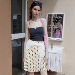 European and American summer hot-selling polka-dot midi skirt for women, cross-border trade, elegant apricot-colored slimming slit commuter skirt