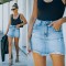 Factory direct sales: 2023 European and American hip-hugging denim skirt, cross-border comfortable and casual ripped A-line skirt with raw edges