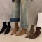 Thick-heeled square-toed brown closed-toed sandals for women, 2023 summer shallow-cut European and American slingback high-heeled sandals.