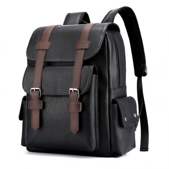 Cross-border men's simple retro business laptop bag, soft PU new trendy large-capacity travel backpack.
