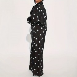 Loose shirt suit for women, 2025 Spring new French retro polka dot button-down long-sleeved shirt and two-piece trousers.