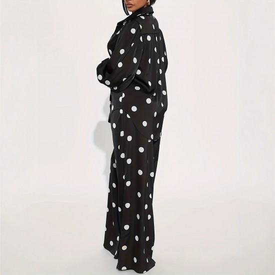 Loose shirt suit for women, 2025 Spring new French retro polka dot button-down long-sleeved shirt and two-piece trousers.