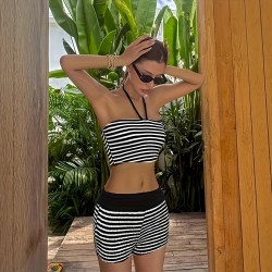 Bow-knot halter-neck short vests Wholesale women's slimming, sexy, versatile vest and skirt suits, two-piece set.