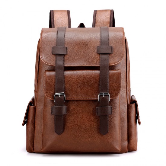 Cross-border men's simple retro business laptop bag, soft PU new trendy large-capacity travel backpack.