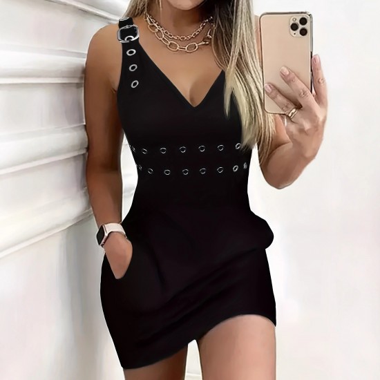 New Spring 2025 European and American Cross-Border Sexy Slipper V-Neck, Fashionable Studded Hottie Party Dress, Slipper Dress for Women