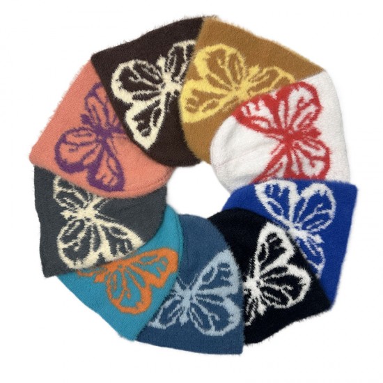 Women's Autumn/Winter New Style Butterfly Pattern Plush Jacquard Knitted Hat, European and American Trendy Warm Beanie with Large Head Circumference Women's Autumn/Winter New Style Butterfly Pattern Plush Jacquard Knitted Hat, European and American Trendy Warm Beanie with Large Head Circumference