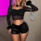 2025 Spring new cross-border women's fashion, designer fur sleeves, high-elastic, navel-baring, sexy square-neck bodycon top for women.